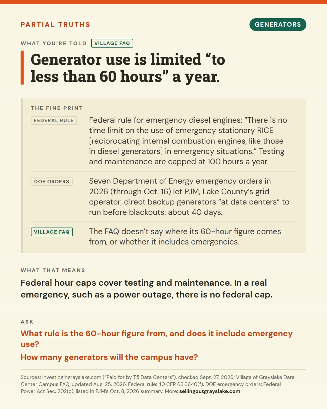 Partial truth: the testing-hours limit on backup diesel generators, and when those limits don&rsquo;t apply.